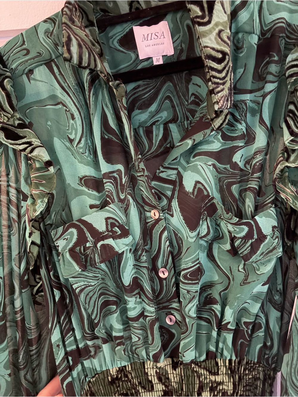 MISA LOS ANGELES Aydenis Teared Green Marble Print Long Sleeve Dress - Picture 8 of 15